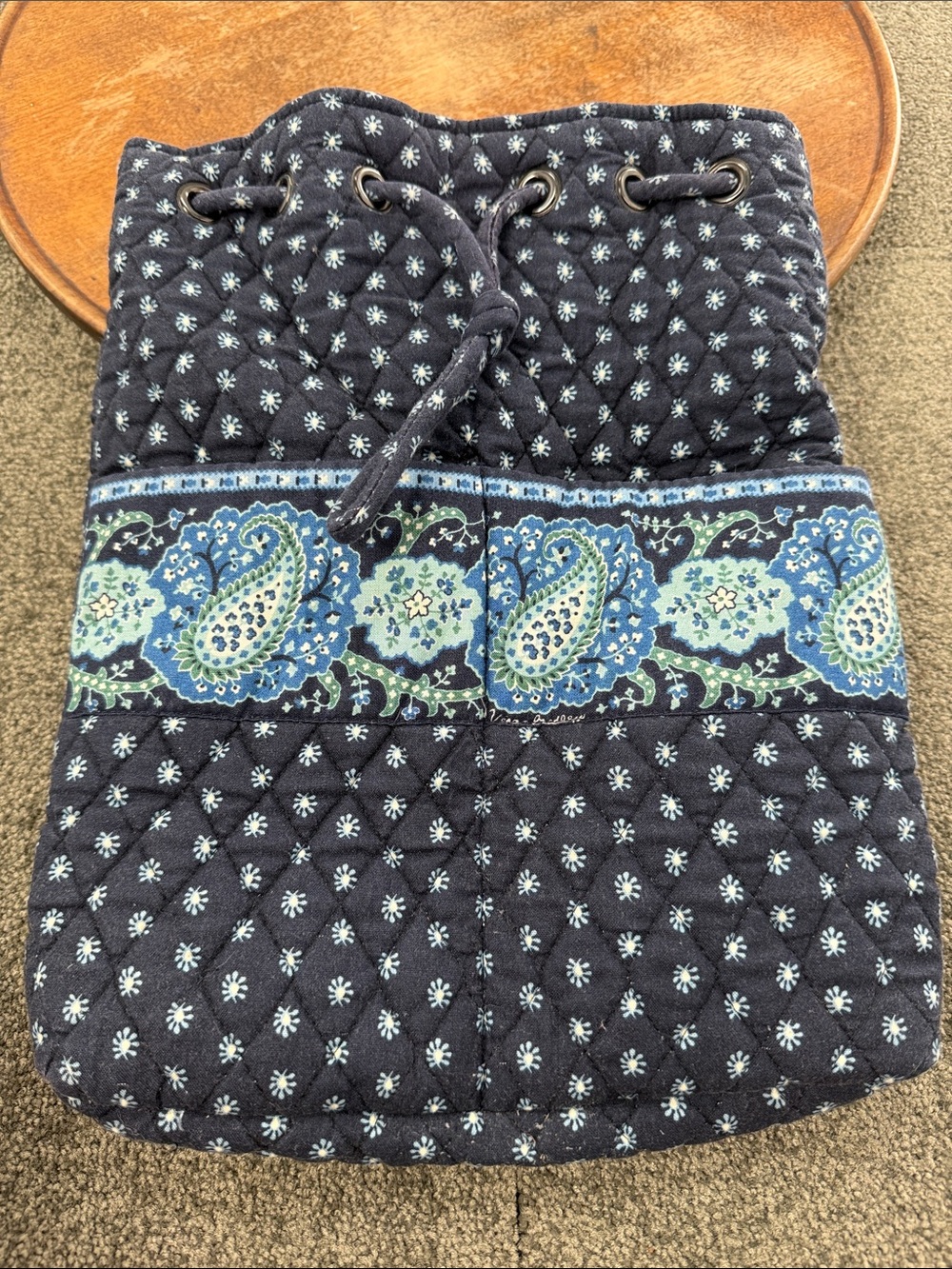 Vera Bradley Bag Navy Blue Paisley Drawstring Backpack